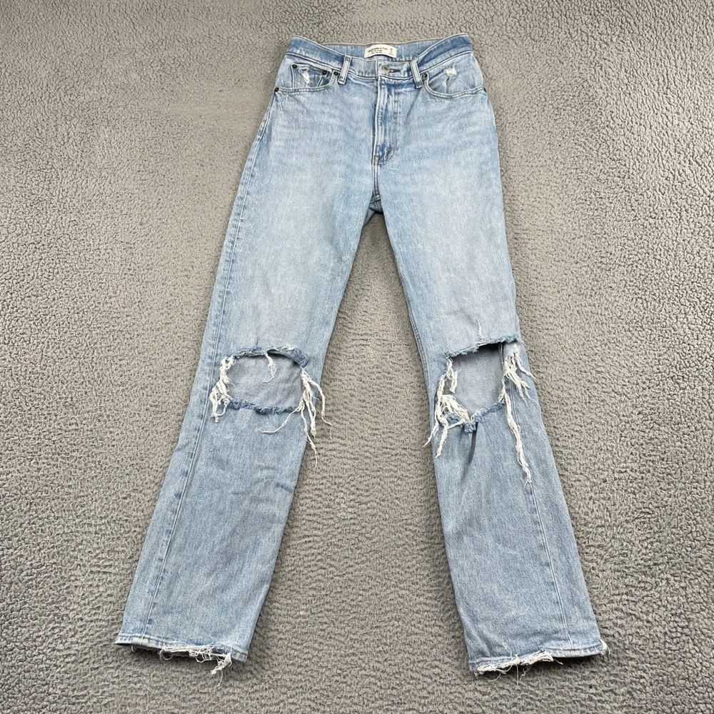 Abercrombie & Fitch Jeans Women 26 Light Blue 90s Straight Ultra High Distressed